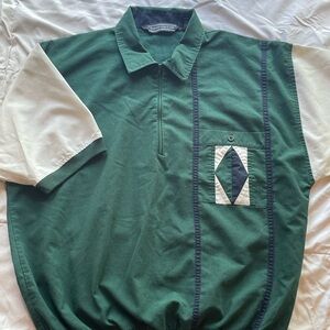 David Taylor Dark Green and Cream Short-Sleeve Half-Zip Polo